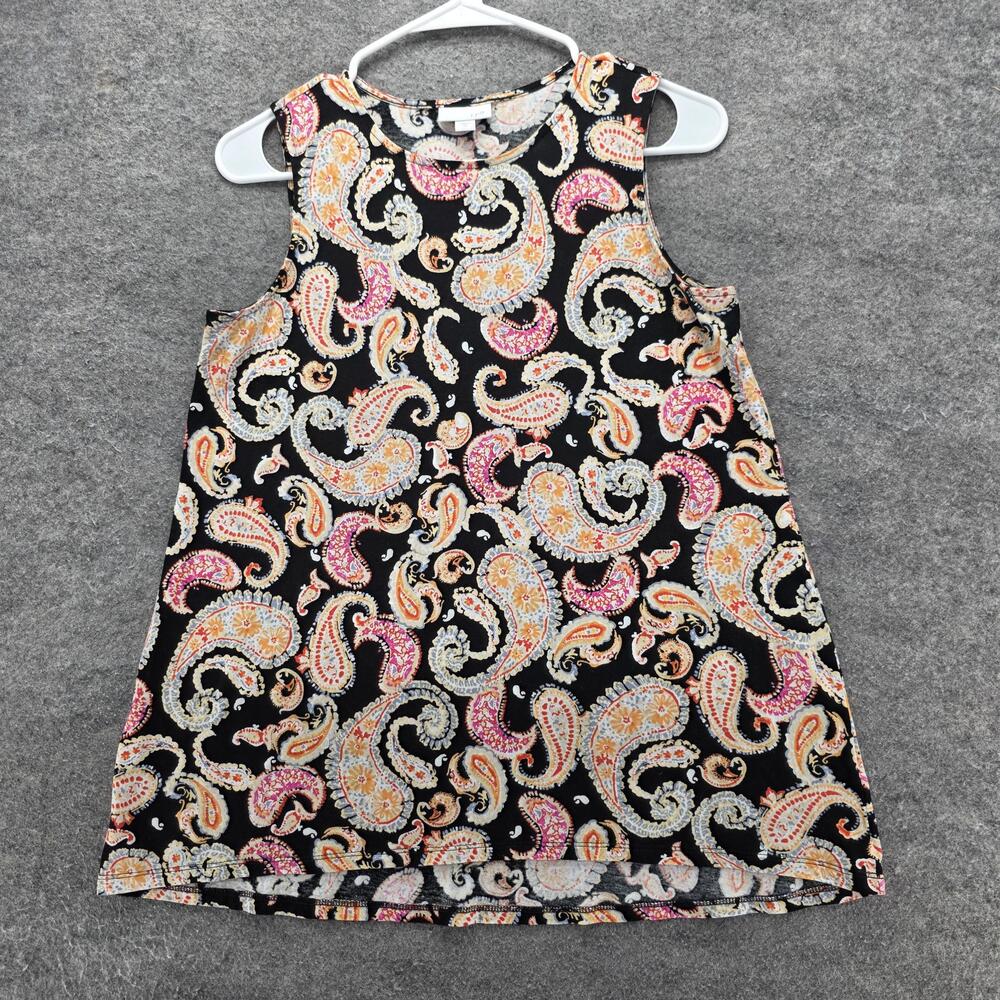 J. Jill Shirt Womens XS Black Paisley Print Sleeveless Tunic Tank A-Line Top